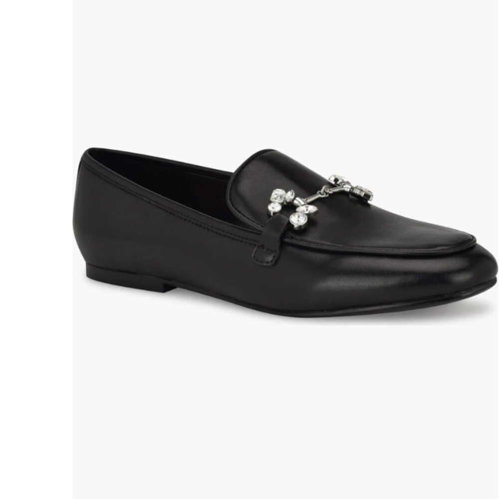 Nine West Women's Black Base Crystal Embellished Bit Slip-on Loafer Glam Goth 8M